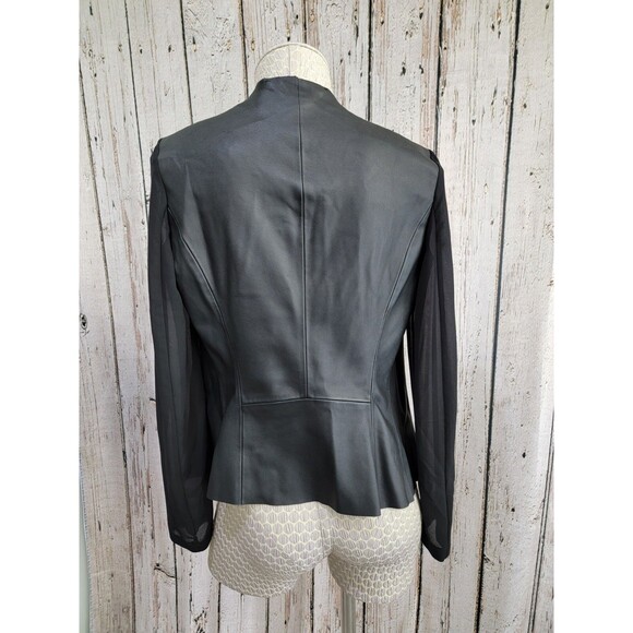 MDS Women's XS Zara Basic Sheer Sleeve Open Front Black Faux Leather Jacket Coat - Picture 5 of 10
